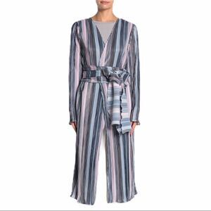 Long Sleeve Plisse Striped Long Kimono Robe Cover Up by TOV NEW